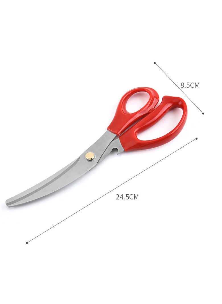 AROAQ Kitchen Scissors, Heavy Duty All Purpose Kitchen Shears, Korean Stainless Steel Curved Blade Barbecue Scissors, Steak Scissors  For Chicken Food Meat And Cooking, ( Red )  - Image 2