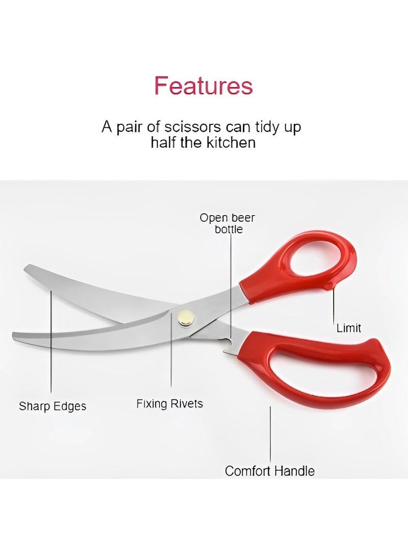 AROAQ Kitchen Scissors, Heavy Duty All Purpose Kitchen Shears, Korean Stainless Steel Curved Blade Barbecue Scissors, Steak Scissors  For Chicken Food Meat And Cooking, ( Red )  - Image 3