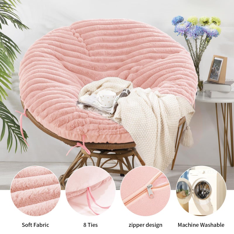 HOMBYS Fluffy Shaggy Cover for Papasan Chair Cushion, Plush Faux Fur Slipcover ONLY, (Without Cushion) Removable Soft Papasan Cushion Covers with 8 Ties, (Pink, 50"x50") - Image 4