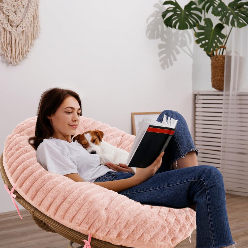 HOMBYS Fluffy Shaggy Cover for Papasan Chair Cushion, Plush Faux Fur Slipcover ONLY, (Without Cushion) Removable Soft Papasan Cushion Covers with 8 Ties, (Pink, 50"x50") - Image 5