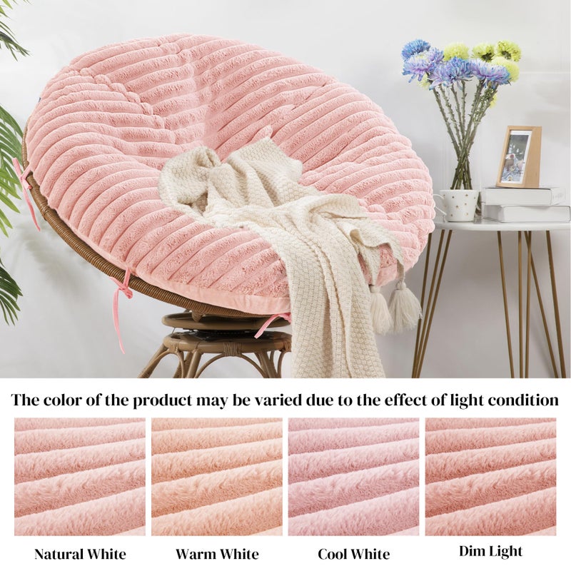 HOMBYS Fluffy Shaggy Cover for Papasan Chair Cushion, Plush Faux Fur Slipcover ONLY, (Without Cushion) Removable Soft Papasan Cushion Covers with 8 Ties, (Pink, 50"x50") - Image 3