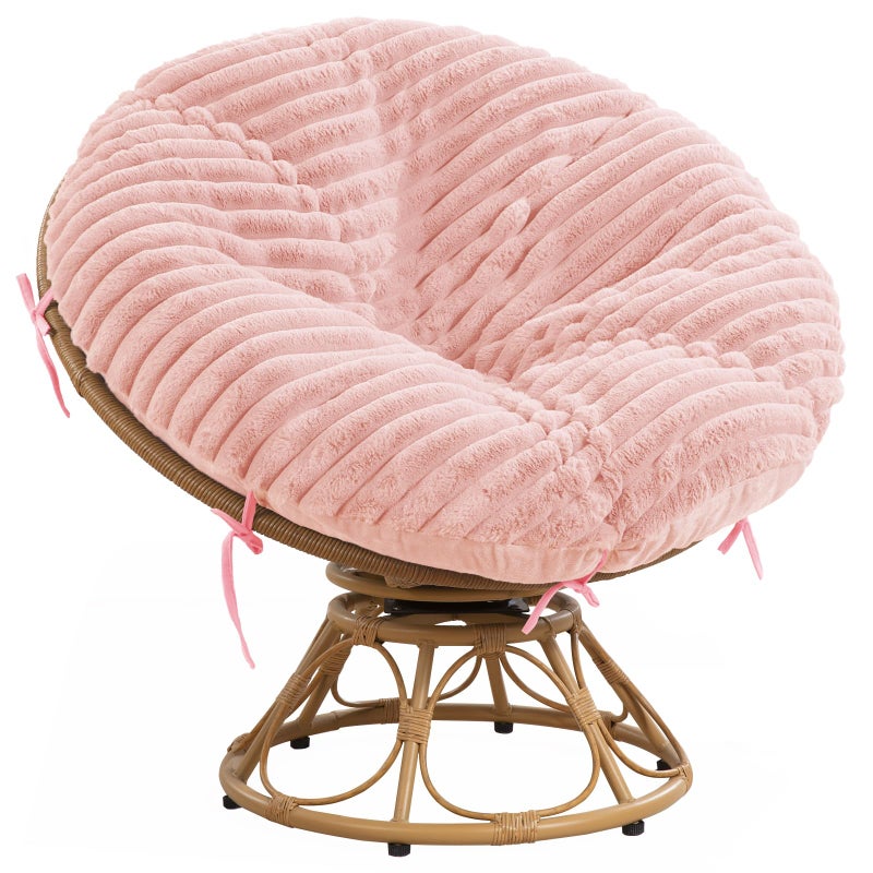 HOMBYS Fluffy Shaggy Cover for Papasan Chair Cushion, Plush Faux Fur Slipcover ONLY, (Without Cushion) Removable Soft Papasan Cushion Covers with 8 Ties, (Pink, 50"x50") - Image 1