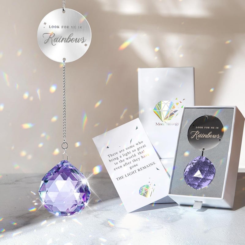 Mooncraftlogy Memorial Gifts for Loss of Loved One, Unique Sympathy Gift Idea Purple Crystal Ball Window Suncatcher, Rainbow Sun Catcher Bereavement Grief Box for Loss of Pet Dog Mom Father Husband Son Daughter - Image 1