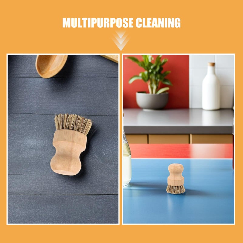 Natural Wood Handle Coconut Fiber Scrub Brush 2 Pack for Pans Cast Iron Skillet Kitchen Cleaning - Image 4