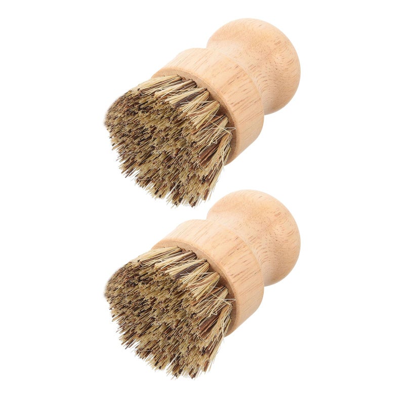 Natural Wood Handle Coconut Fiber Scrub Brush 2 Pack for Pans Cast Iron Skillet Kitchen Cleaning - Image 2