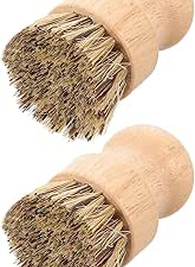 Natural Wood Handle Coconut Fiber Scrub Brush 2 Pack for Pans Cast Iron Skillet Kitchen Cleaning - Image 1