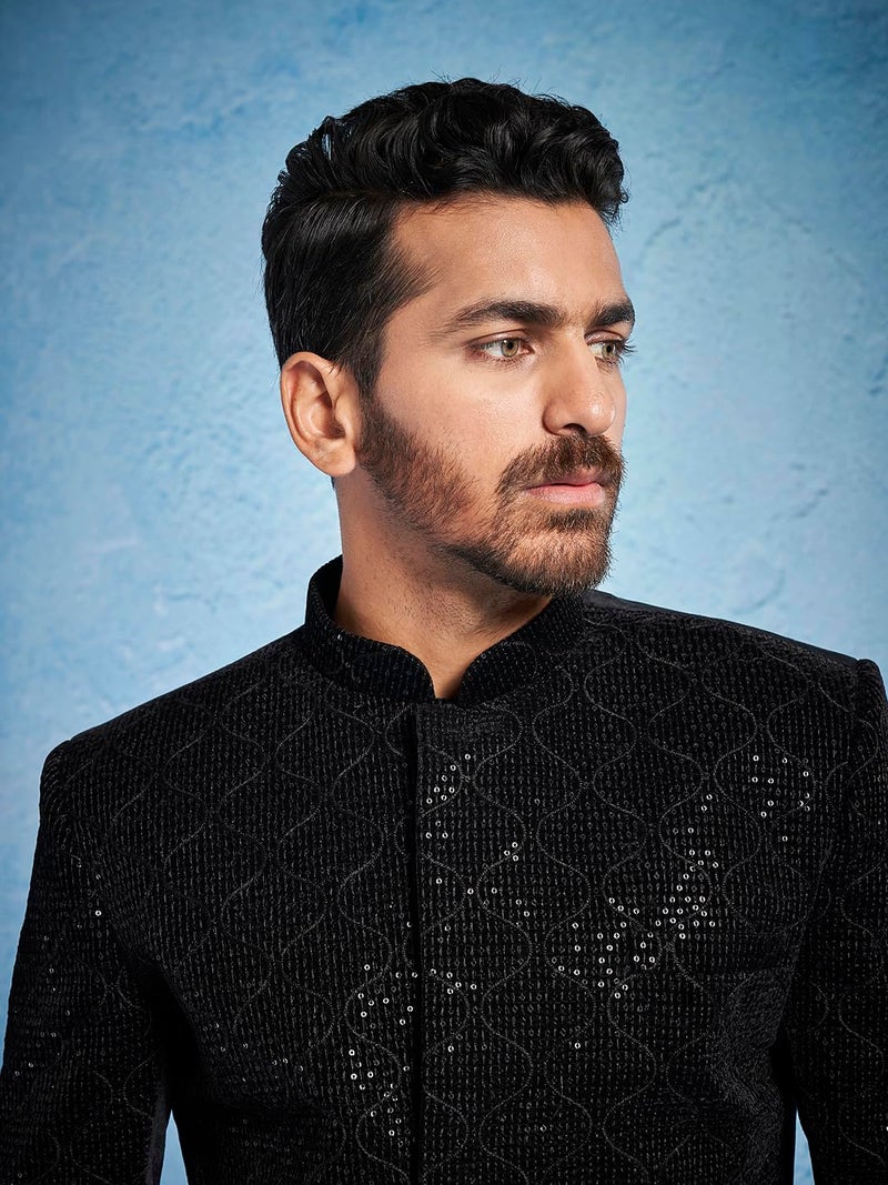 VASTRAMAY Men's Black - Jodhpuri - Velvet Sequined Embroidered Jodhpuri - Image 3