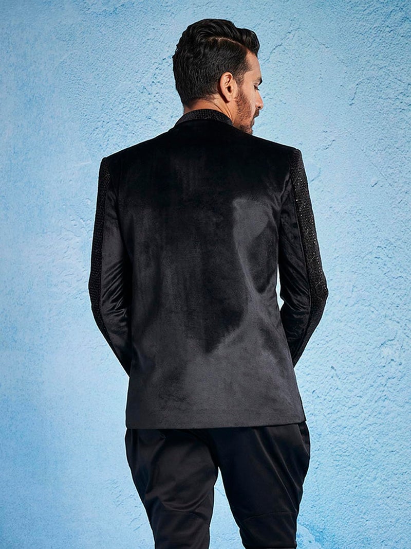 VASTRAMAY Men's Black - Jodhpuri - Velvet Sequined Embroidered Jodhpuri - Image 5