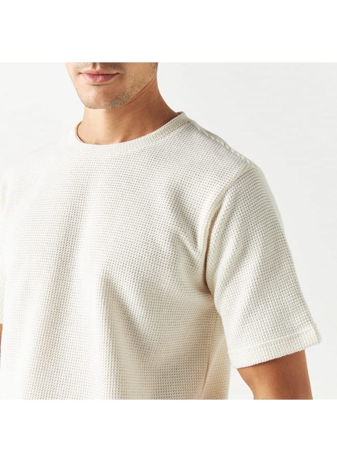 Iconic Iconic Textured Crew Neck T-shirt with Short Sleeves  - Image 4
