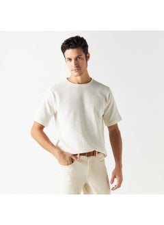 Iconic Iconic Textured Crew Neck T-shirt with Short Sleeves  - Image 1