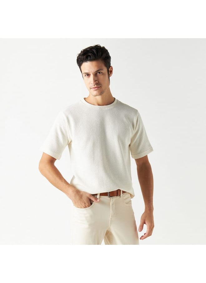Iconic Iconic Textured Crew Neck T-shirt with Short Sleeves  - Image 1
