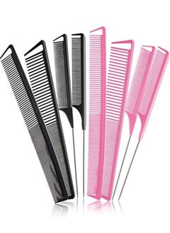 Patelai 8 Pieces Fine Teeth Comb Rat Tail Hair Comb Carbon Fiber Teasing Parting Styling Combs And Carbon Fine Cutting Comb Fiber Pintail Hairdressing Comb For Braids Salon Home Supplies Black And Pink  - Image 1