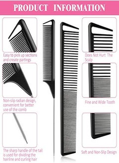 Patelai 8 Pieces Fine Teeth Comb Rat Tail Hair Comb Carbon Fiber Teasing Parting Styling Combs And Carbon Fine Cutting Comb Fiber Pintail Hairdressing Comb For Braids Salon Home Supplies Black And Pink  - Image 4