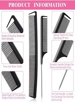 Patelai 8 Pieces Fine Teeth Comb Rat Tail Hair Comb Carbon Fiber Teasing Parting Styling Combs And Carbon Fine Cutting Comb Fiber Pintail Hairdressing Comb For Braids Salon Home Supplies Black And Pink  - Image 5