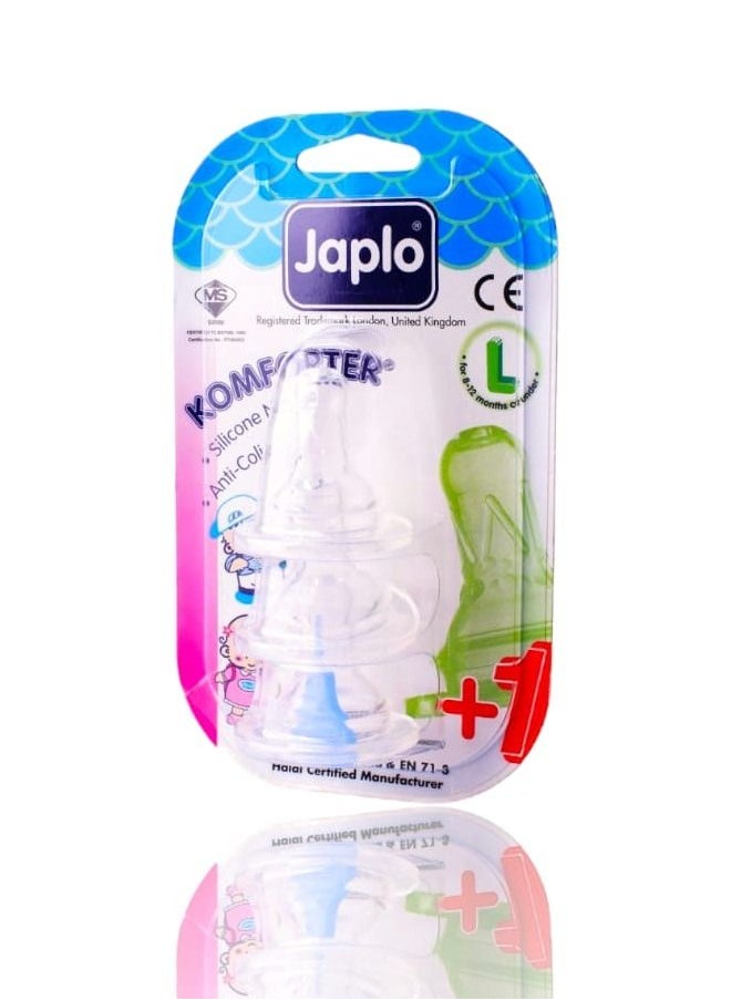 Japlo Komforter Anti Colic Nipple 100% pure Food Grade Silicone  Size Large - Assorted  - Image 1