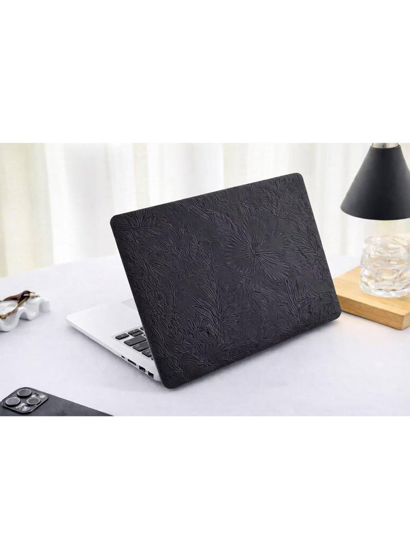Embossed Leather Laptop Case for MacBook Air 13 inch (2022–2025, M2/M3/M4) – Slim Hard Shell Protective Cover Compatible with A2681 / A3113 / A3240 – Elegant Floral Texture (Black) - Image 1