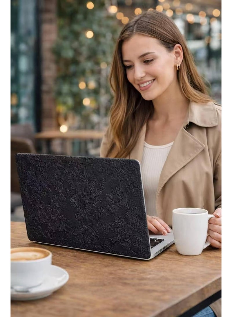 Embossed Leather Laptop Case for MacBook Air 13 inch (2022–2025, M2/M3/M4) – Slim Hard Shell Protective Cover Compatible with A2681 / A3113 / A3240 – Elegant Floral Texture (Black) - Image 5