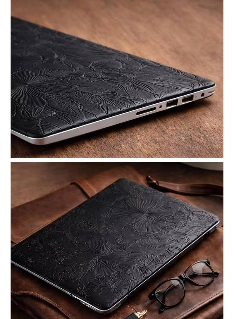 Embossed Leather Laptop Case for MacBook Air 13 inch (2022–2025, M2/M3/M4) – Slim Hard Shell Protective Cover Compatible with A2681 / A3113 / A3240 – Elegant Floral Texture (Black) - Image 3