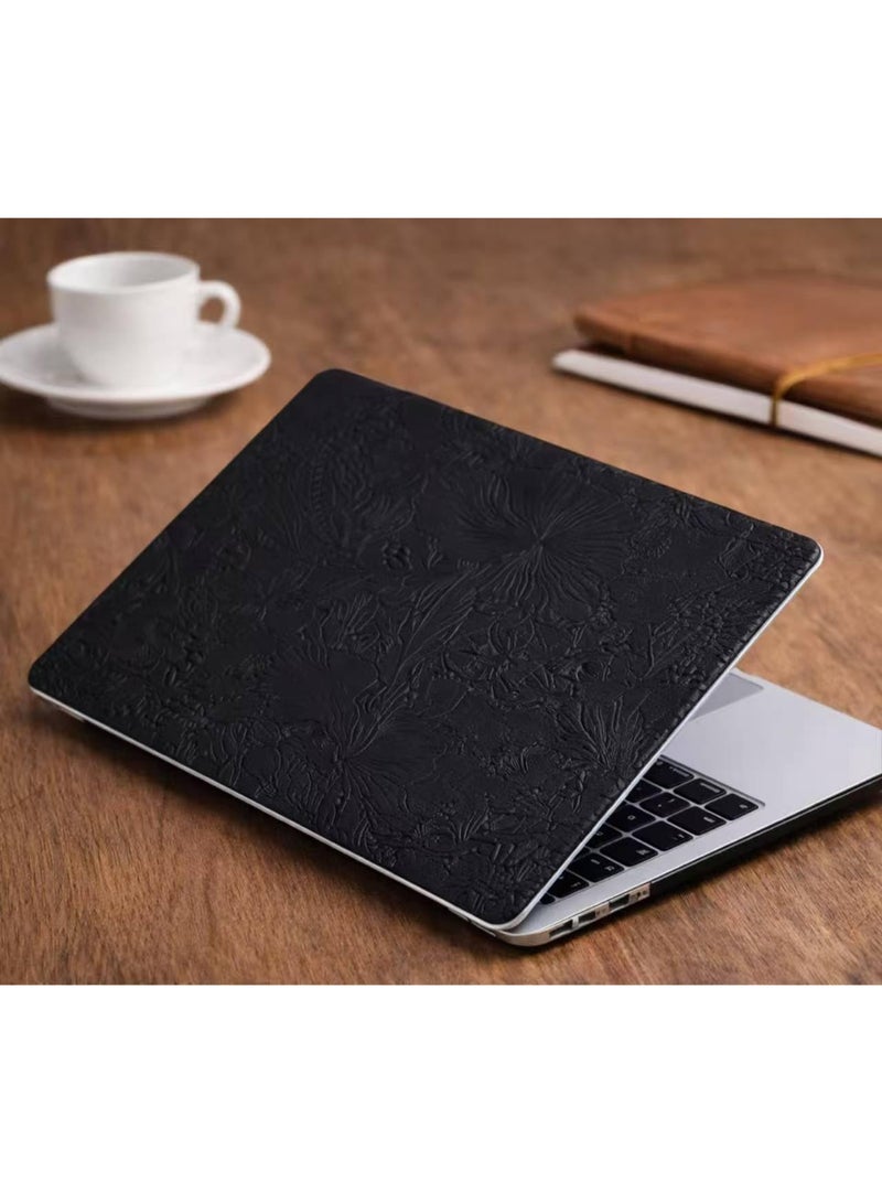 Embossed Leather Laptop Case for MacBook Air 13 inch (2022–2025, M2/M3/M4) – Slim Hard Shell Protective Cover Compatible with A2681 / A3113 / A3240 – Elegant Floral Texture (Black) - Image 4