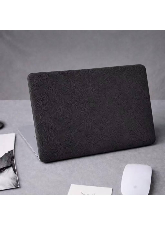 Embossed Leather Laptop Case for MacBook Air 13 inch (2022–2025, M2/M3/M4) – Slim Hard Shell Protective Cover Compatible with A2681 / A3113 / A3240 – Elegant Floral Texture (Black) - Image 2