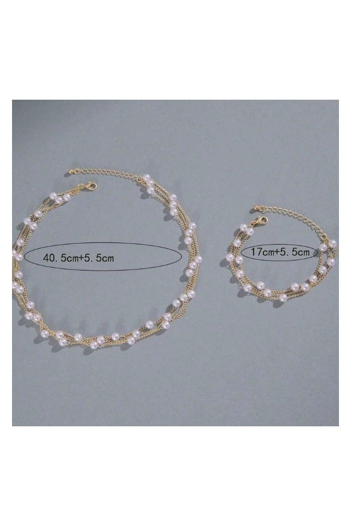 Goolsky Pearl Necklace and Bracelet Set for Women – Elegant Minimalist Beaded Jewelry, Dainty Choker & Chain Set, Formal/Daily - Image 4