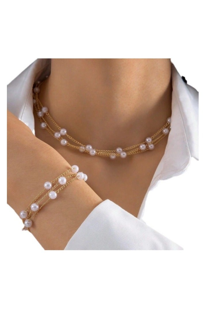 Goolsky Pearl Necklace and Bracelet Set for Women – Elegant Minimalist Beaded Jewelry, Dainty Choker & Chain Set, Formal/Daily - Image 5