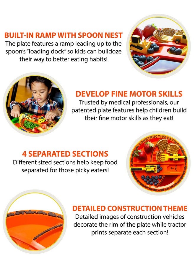 Constructive Eating Made In Usa Construction And Dinosaur Combo With 2 Utensil Sets And 2 Plates For Toddlers Infants Babies And Kids Made With Materials Tested For Safety - Image 3