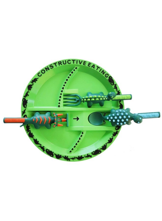 Constructive Eating Made In Usa Construction And Dinosaur Combo With 2 Utensil Sets And 2 Plates For Toddlers Infants Babies And Kids Made With Materials Tested For Safety - Image 4