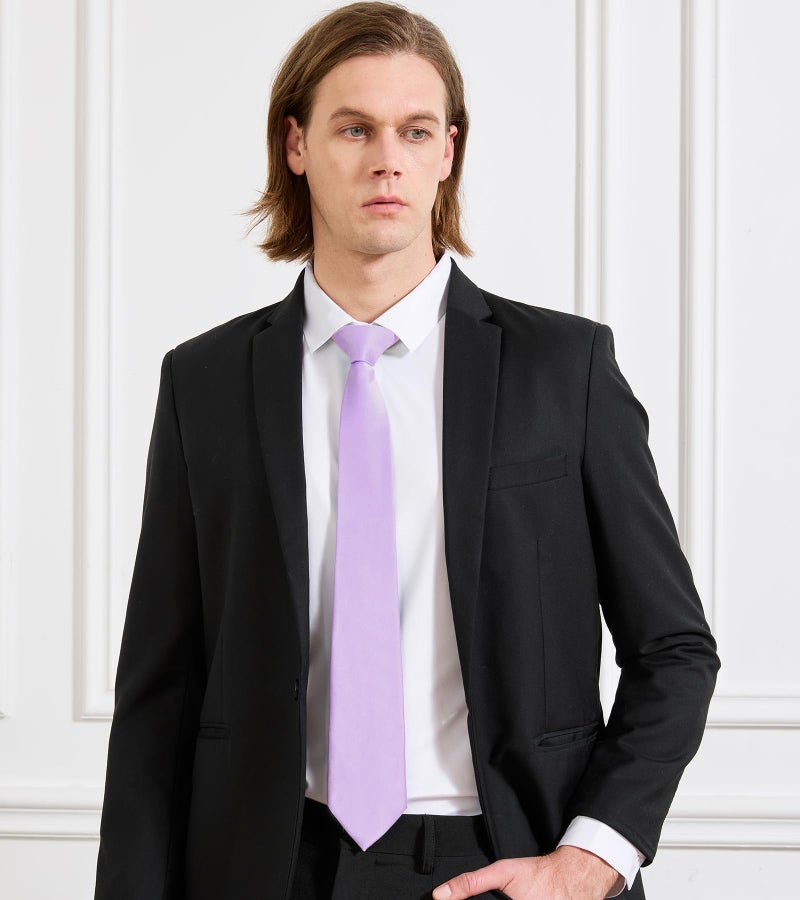 KOOELLE Men's Light Purple Tie Solid Pure Color Plain Neckties Formal Lavender Ties For Men - Image 3