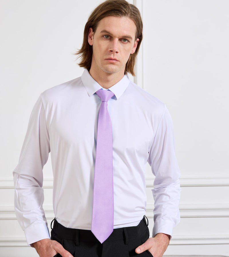 KOOELLE Men's Light Purple Tie Solid Pure Color Plain Neckties Formal Lavender Ties For Men - Image 2
