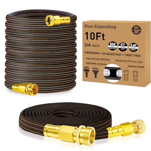 Semifrut 10FT Lightweight Garden HoseFlexible Water Hose with Solid Brass HeadKinkFreeCollapsible HoseHigh Pressure Flat Water Hose for RVBoatCar WashGardenYardCamperOutdoor OrangeBlack 10 Feet - Image 1
