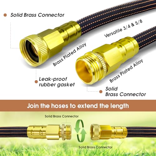 Semifrut 10FT Lightweight Garden HoseFlexible Water Hose with Solid Brass HeadKinkFreeCollapsible HoseHigh Pressure Flat Water Hose for RVBoatCar WashGardenYardCamperOutdoor OrangeBlack 10 Feet - Image 3