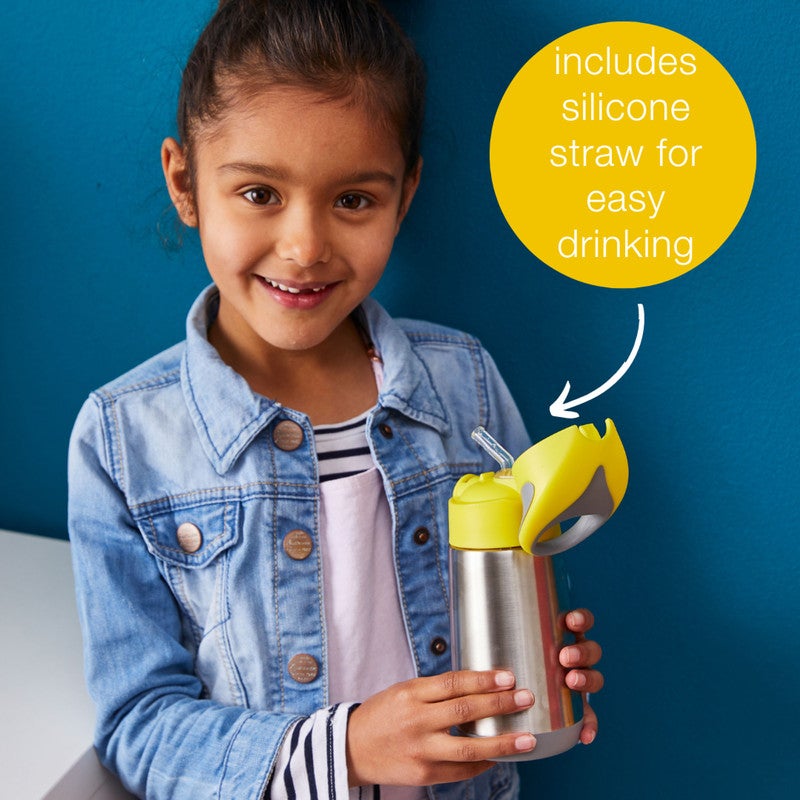 B.Box Insulated Drink Bottle with Straw | Stainless Steel Water Bottle for Kids 3+ Years | Push Button Lid | BPA-Free | Keeps Drinks Cold up to 15 Hours | 500ml (17 fl oz)-Strawberry Shake - Image 4