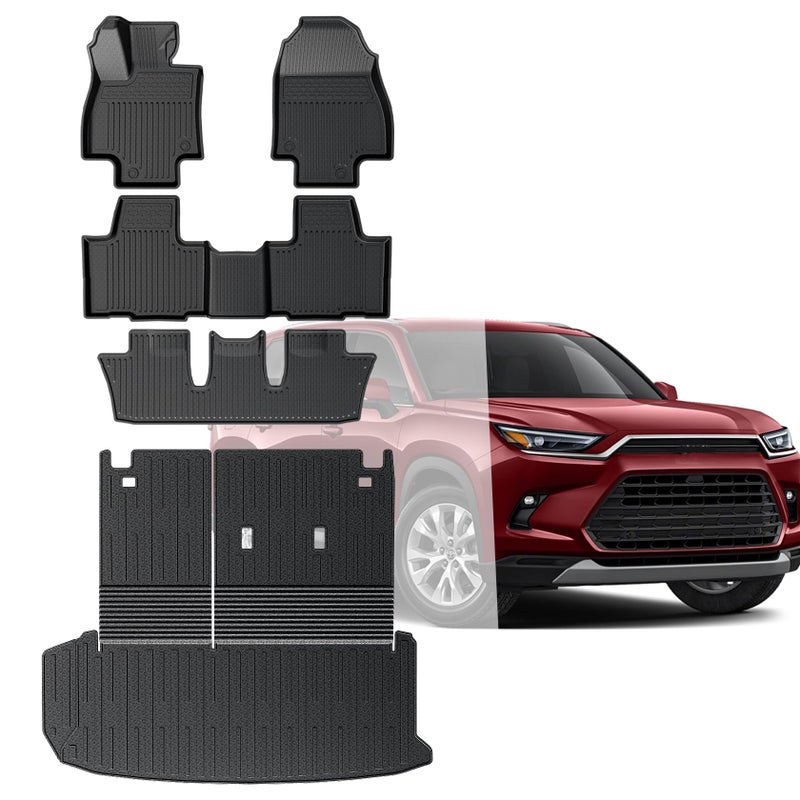 HOUCLEMIC Floor Mats for Grand Highlander Accessories Cargo Liner with Floor Mats 7 Seater for Toyota Grand Highlander Accessories 2024 2025