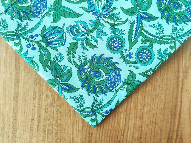 AVKA Studio Hand Block Print Fabric by The Yard - PRECUT 3 Yards 42 inch Width - 100% Cotton Material - Green Floral Pattern - Light Weight Indian Cloth for Making Kurti Summer Dress Salwar Kameez etc - Image 4