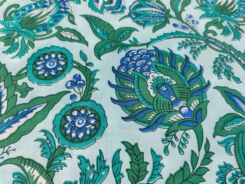 AVKA Studio Hand Block Print Fabric by The Yard - PRECUT 3 Yards 42 inch Width - 100% Cotton Material - Green Floral Pattern - Light Weight Indian Cloth for Making Kurti Summer Dress Salwar Kameez etc - Image 5