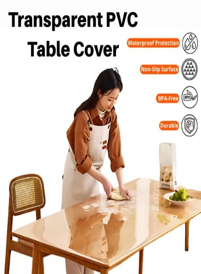 Ship Smart Transparent PVC Table Cover - Waterproof Clear Table Protector for 4 & 6 Seater Dining Table, Office Desk, Thick Heavy Duty Tablecloth, Spill-Proof, Easy to Clean 2 MM 36x66 inch - Image 3