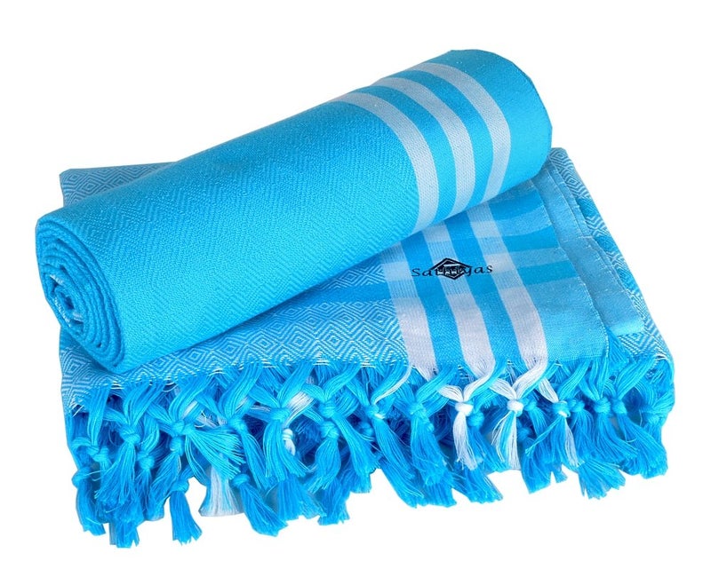 Sathiyas Cotton Bath Towel - Pack of 2 (Blue) - Image 5