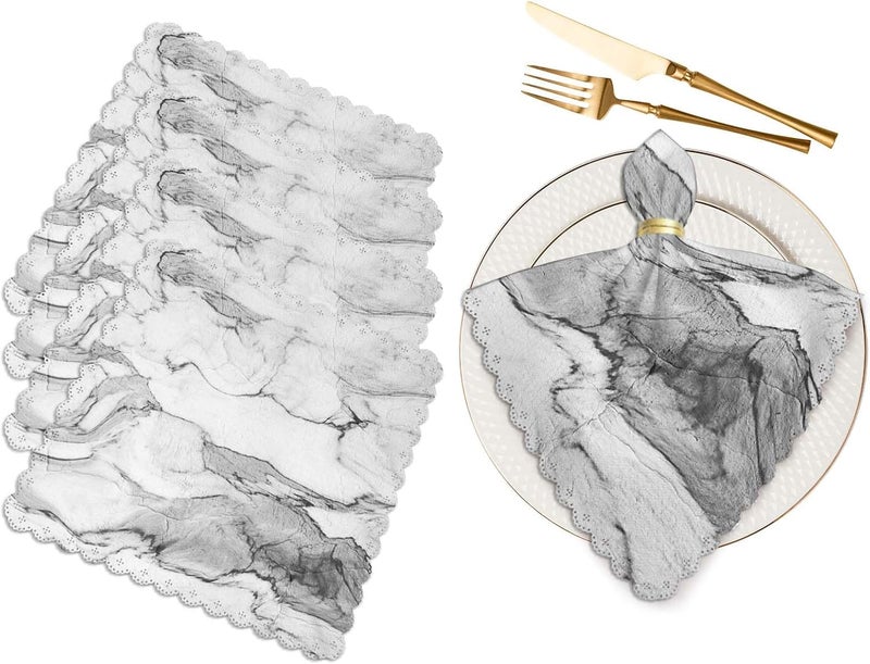Yibeas Black White Marble Cloth Napkins Set of 4 Soft Mineral Rock Textures Polyester Dinner Square Napkin for Family Restaurant Weddings Parties 18 x 18 inch - Image 1