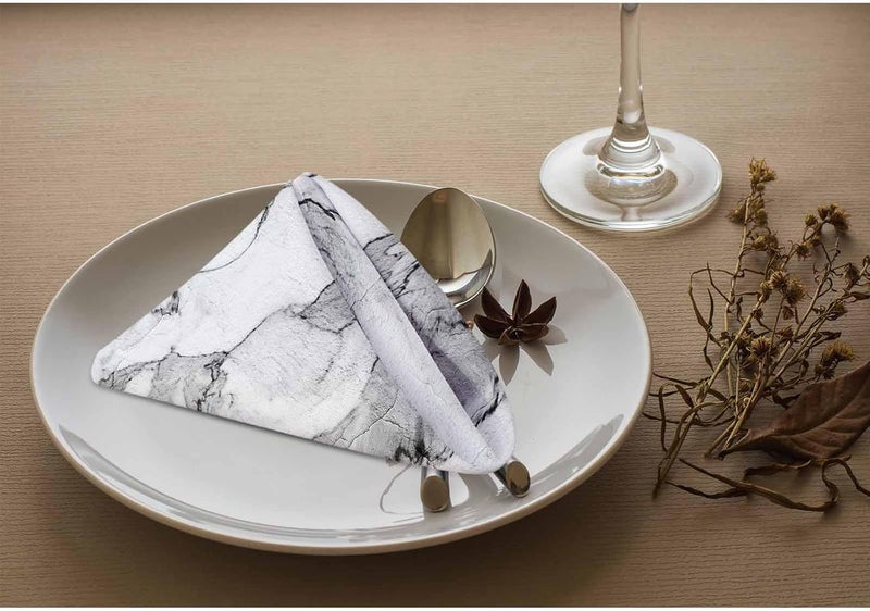 Yibeas Black White Marble Cloth Napkins Set of 4 Soft Mineral Rock Textures Polyester Dinner Square Napkin for Family Restaurant Weddings Parties 18 x 18 inch - Image 3