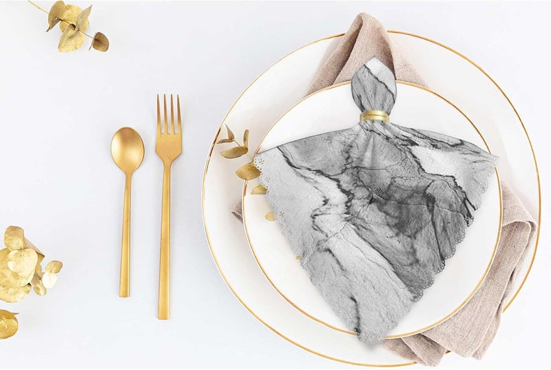 Yibeas Black White Marble Cloth Napkins Set of 4 Soft Mineral Rock Textures Polyester Dinner Square Napkin for Family Restaurant Weddings Parties 18 x 18 inch - Image 5