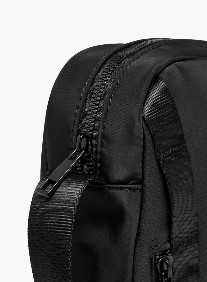 Lee Cooper Logo Print Crossbody Bag with Adjustable Strap and Zip Closure