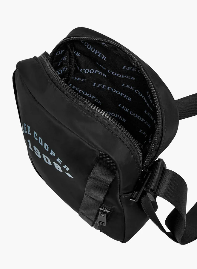 Lee Cooper Logo Print Crossbody Bag with Adjustable Strap and Zip Closure
