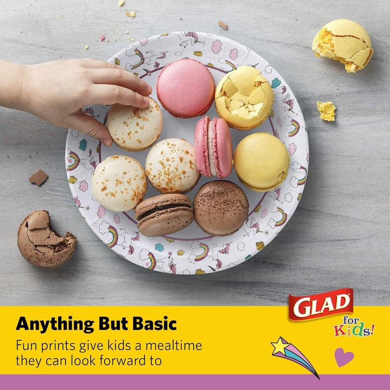 Glad for Kids Unicorn Theme Kids Plates, Heavy-Duty Round Disposable Paper Plates with Soak-Proof Coating, Microwave Safe for Snacks & Meals, Cute Unicorn Print, 8.5 Inch, 20 Count - 3 Pack - Image 4