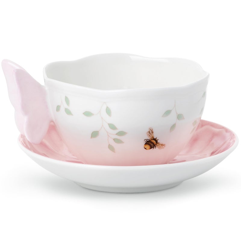 Lenox Butterfly Meadow Figural Cup and Saucer Set Pink