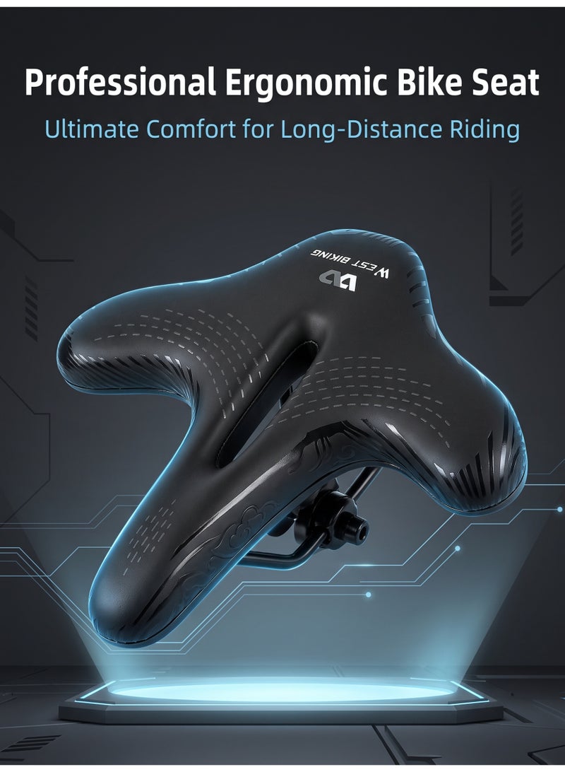 WEST BIKING أحدث وسائد مقاعد الدراجات المريحة الواسعة للرجال والنساء، وسائد مقاعد الدراجات كبيرة الحجم، وسائد أجنحة مريحة على شكل خط السنونو، وسائد مقاعد 33*28 سم - Image 1