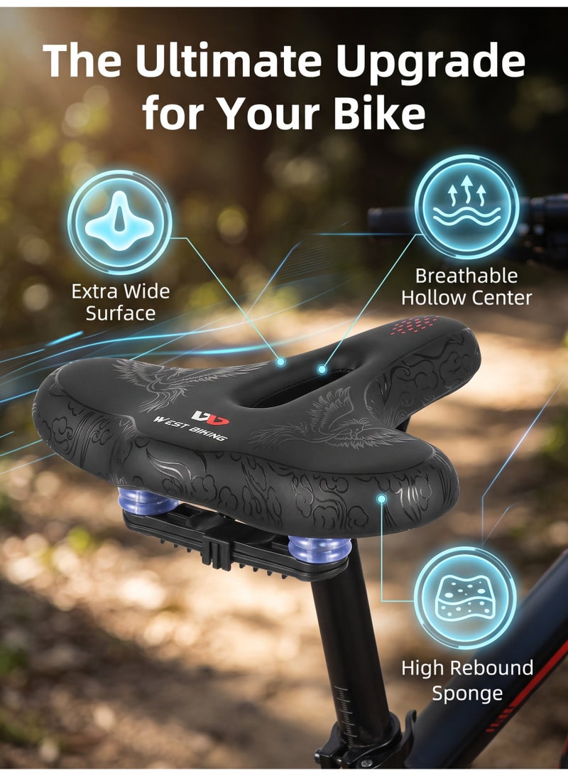 WEST BIKING أحدث وسائد مقاعد الدراجات المريحة الواسعة للرجال والنساء، وسائد مقاعد الدراجات كبيرة الحجم، وسائد أجنحة مريحة على شكل خط السنونو، وسائد مقاعد 33*28 سم - Image 5