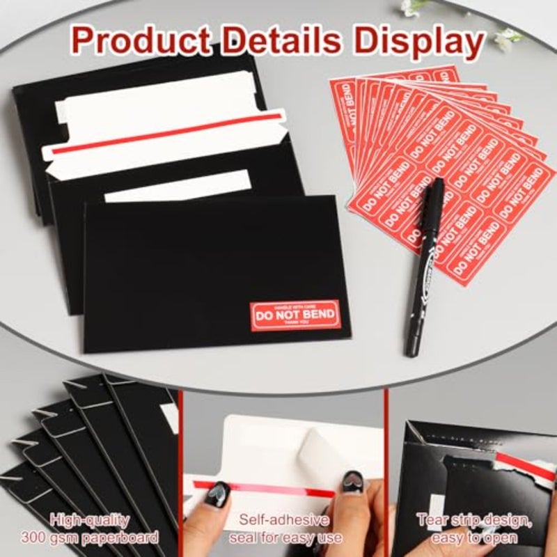 Card Shipping Envelopes 100 Pack - 7 x 4.35 Inches Rigid Mailers Trading Cards for Shipping, Self-Adhesive Black Mailers for Semi-Rigid Sleeves and Toploaders, Document, Coins, Stamps - Image 3