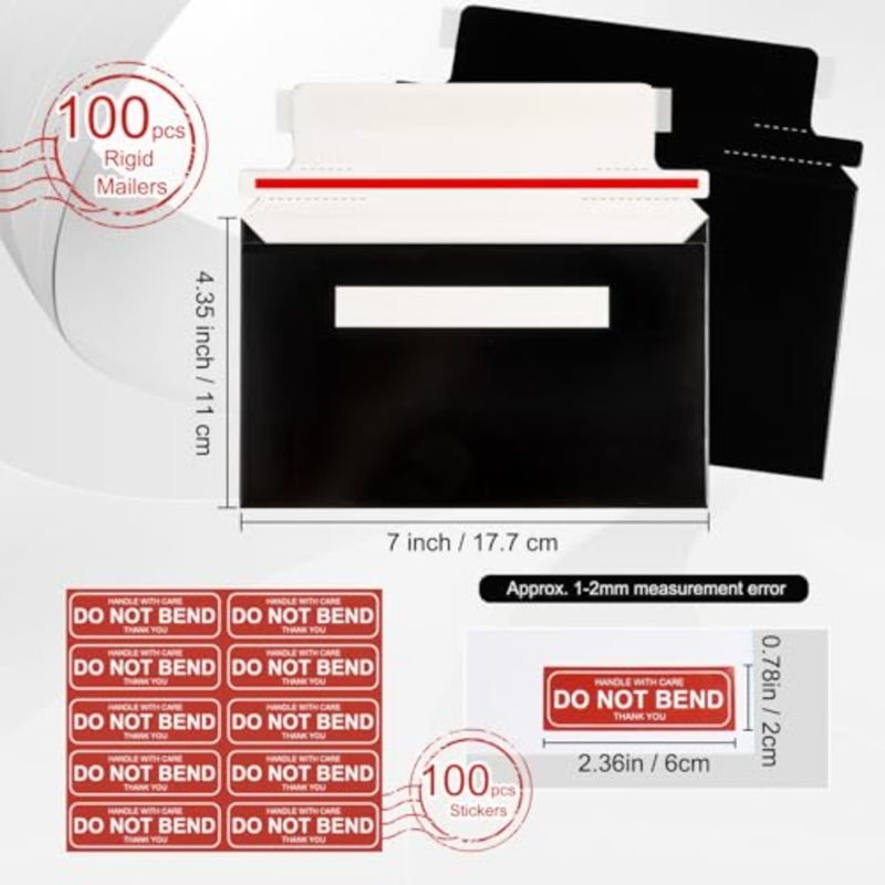 Card Shipping Envelopes 100 Pack - 7 x 4.35 Inches Rigid Mailers Trading Cards for Shipping, Self-Adhesive Black Mailers for Semi-Rigid Sleeves and Toploaders, Document, Coins, Stamps - Image 2