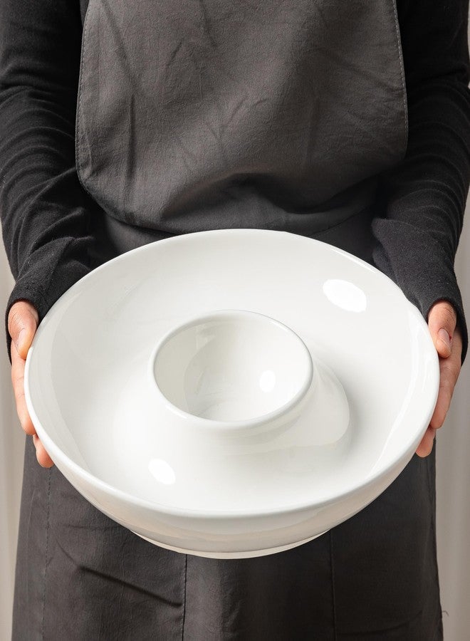 LEHAHA Ceramic Chips and Dip Serving Tray, 12 Inch Large Divided Bowls Set for Salsa, Veggies & Dip, Appetizers, Snacks, Serving Dish Platter for Parties Hosting & Entertaining. Set of 2, white - Image 4